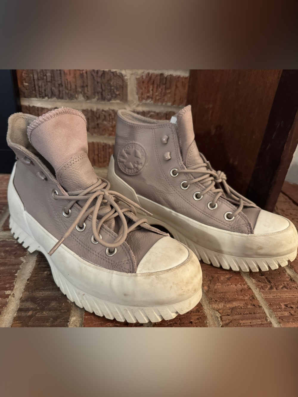 Converse High-Top Platform Sneakers in Taupe
